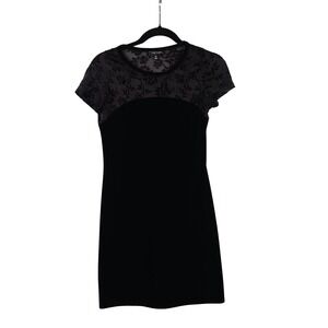 My Michelle‎ Black Lace Velvet Sheath Dress Short Sleeve Party Occasion
